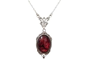 IS4U Gothic Vampire Necklace Vintage Stardust Crystal Cameo Pendant Necklace Punk Style Vampire Pendant Oval Necklace Satanic Demon Red Pendant Necklace Jewelry