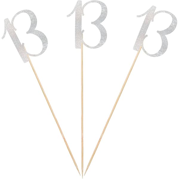 Blue Glitter 13th Birthday Centerpieces - 12-Pack Number Toppers For Party Decor