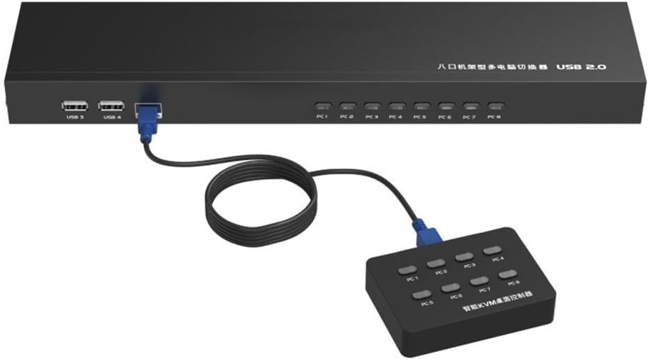 Milkee Manual KVM Switch, 8 Port USB VGA KVM Switch for PC Monitor Keyboard Mouse Control, Desktop Controller 8 Cables Included