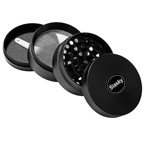 Siasky 2" Spice Herb Grinder, 4 Pieces Tobacco Weed Mill with Pollen Scraper, Premium Zinc Alloy Made, Razor-sharp Teeth- Black - Thumbnail 2