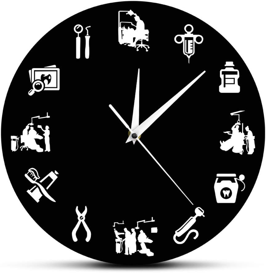 Zdtxkj Dental Hygienist Modern Wall Clock Dental Clinic Decoration Endodontist Dental Office Sign Hygienist Clock Watch Dentists Gift Black
