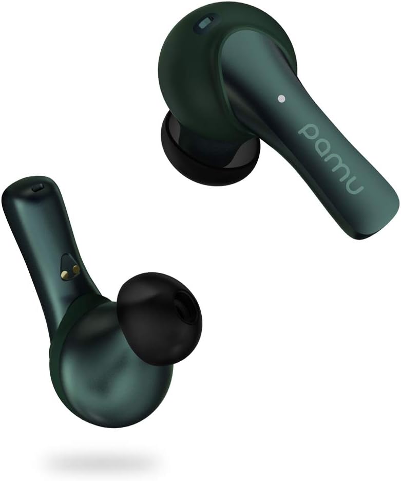 Pamu Slide Plus Earbuds Padmate 2000mAh 60h True Wireless Earbuds Sport Headsets with Mic Qualcomm QCC3020 APTX, Wireless Charger, Volume Control(Green)