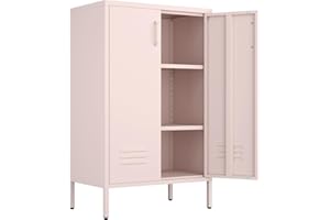 IRONFFICE Storage Cabinet,2 Doors Locker Cabinet with Legs,Entryway Cabinet with Adjustable Shelves,Metal Locker Storage Cabinets for Office,Classroom,Bedroom,Pink