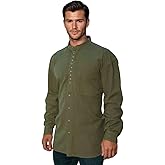 Traditional Irish Grandfather Button-Down Shirt, Long Sleeve, Cotton Blend (US, Alpha, Medium, Regular, Regular, Army Green)