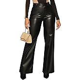 Zebaexf Women's High Waist Faux Leather Pants Straight Leg Jeans Leather Look Pants
