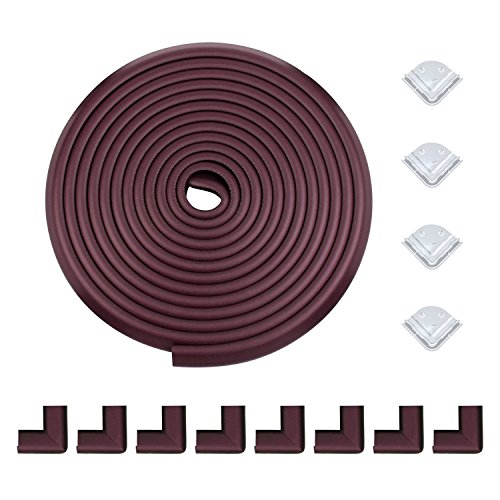 Meiqicool Safe Edge and Corner Guard Set | Furniture Edge Safety Bumpers for Baby | Cushion Foam Protector Kit for Toddlers | 20ft Edge + 12 Corners , Brown , F200804Z
