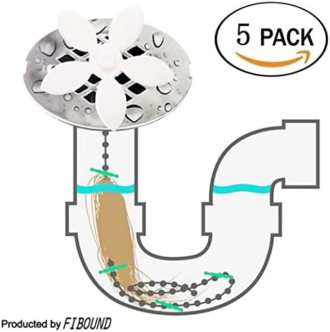 Olioo 5 Pcs Flower Hair Catcher Chain Disposable Drain Clog Remover Home Cleaning Tool for Bathroom/Shower Drain (5-PACK)