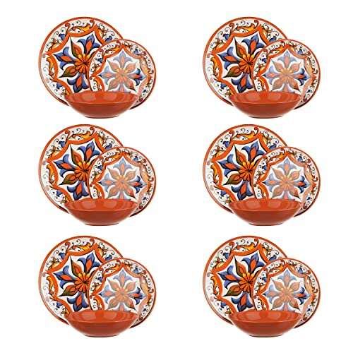 Maison Tortorà - 18 - teiliges Teller-Set, Dekor: Toluca aus Porzellan - 6 flache Teller - 6 tiefe Teller - 6 Dessertteller