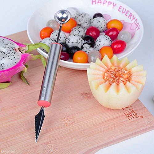 Pocktyle Color Random Fashion Stainless Steel Ice Cream Melon Slicers Carving Cutter Fruit Assorted Spoon Dig Ball Scoop - Thumbnail 3