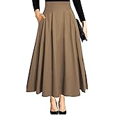 RANPHEE Women's Ankle Length High Waist A-line Flowy Long Maxi Skirt with Pockets
