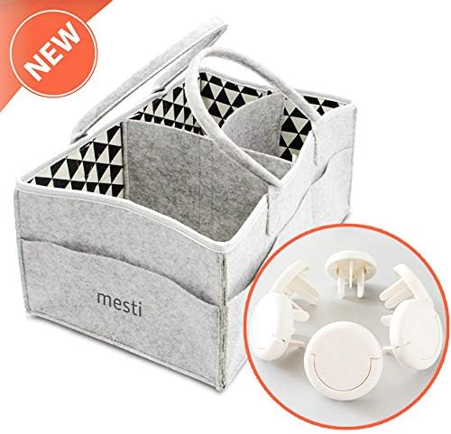 Baby Diaper Caddy Organizer -Mesti Portable & Extra Large Diaper Caddy Tote - Car Travel Bag - Nursery Storage Bin - Light Gray Felt Basket Infant Girl Boy - Newborn Registry Must Have
