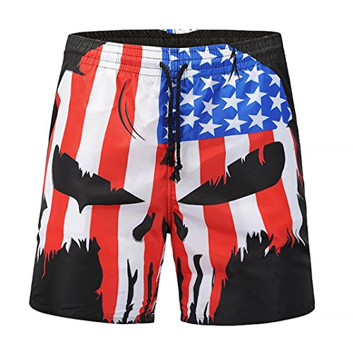 Photno Men's Short Pants July 4th Flag Printed Beach Sports Work Shorts Jogger Baggy Trouser Pants