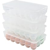 Rinboat 4 Packs Clear Plastic Egg Holders, Home Egg Containers with Lid, Egg Storage Box, Fits 18 x 4 Eggs (72 Eggs)