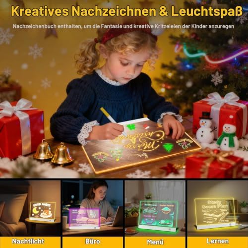 LED Notiztafel mit Farben 30x20cm, Acryl Whiteboard mit 6 Farbmodi Neon-Leuchttafel, Leuchtendes Led Zeichenbrett Für Kinder,trocken abwischbare Acryltafel,Memotafel für Büro, Café, Schule, Zuhause