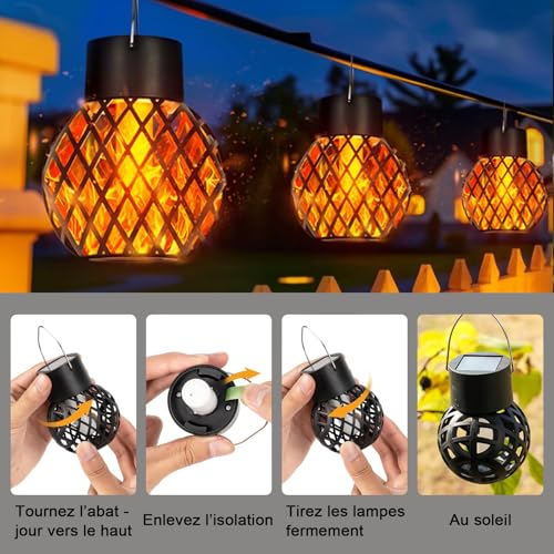 Hqynss 8 Pack Outdoor Solar Hanging Flame Lights - IP65 Waterproof - Garden Patio Balcony Fence Yard Party Decoration