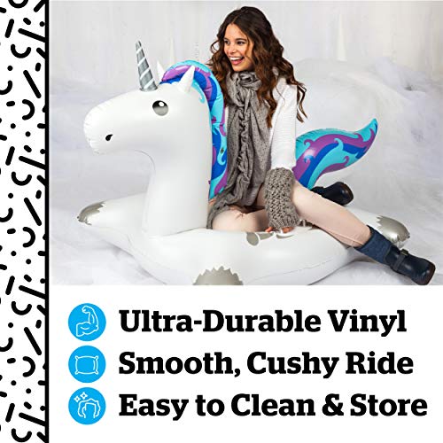 BigMouth Inc. Unicorn Snow Tube - 4 ft. Wide Inflatable Snow Tube with Easy Grip Handles, Made of Durable Vinyl with Welded Seams - Makes a Great Gift