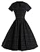 GownTown 1950s Vintage Dresses V-neck Short-sleeves Dresses Swing Stretchy Dresses, Black, Large