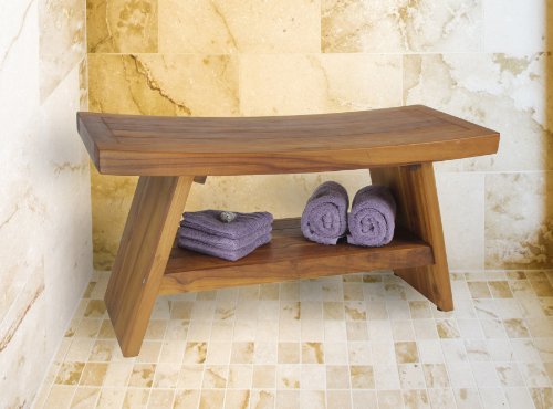 The Original 36" Asia Teak Shower Bench with Shelf & AquaTeak Two-Step Care Kit
