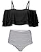 Tempt Me Women Black Stripe Two Piece High Waisted Bikini Set Swimsuit Off Shoulder Ruffle Bathing Suits Tummy Control Ruched Swimwear XXL