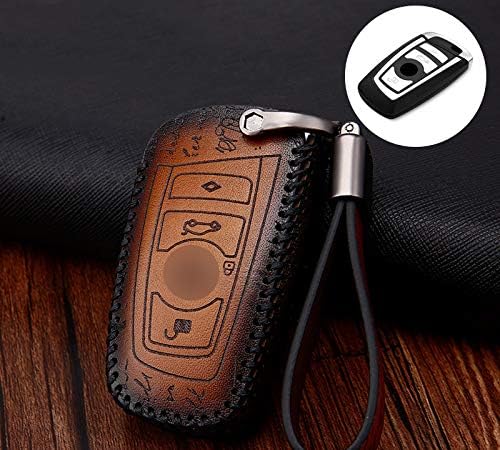 Atonix Retro Genuine Cowhide Leather Keyless Entry Key Fob Cover Case Fit for BMW 1 3 4 5 6 7 Series | X3 X4 | M2 M3 M4 M5 M6 | GT3 GT5 GT4 (Brown)