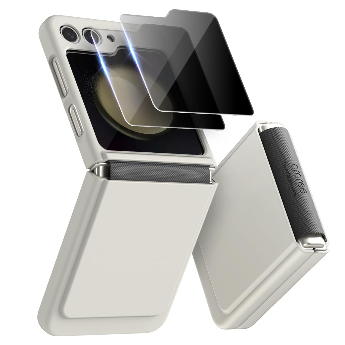 Photo 1 of araree Aero Flex Galaxy Z Flip 5 Case with Hinge Protection & 2 pcs Privacy Screen Protector Tempered Glass 9H Hardness, Thin & Slim Shockproof Hard Case, Flexible Hinge Protector - Cream