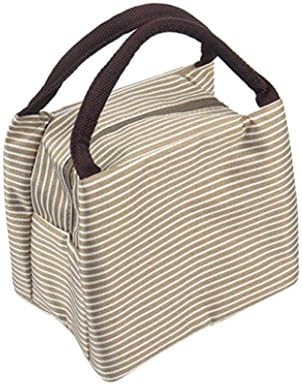 Clearance!! Lunch Bags, Quistal Insulated Cold Canvas Stripe Lunch Tote Thermal Portable Lunch Bag Waterproof Outdoor Travel Picnic Carry Case for Women Adults Kids (Beige)