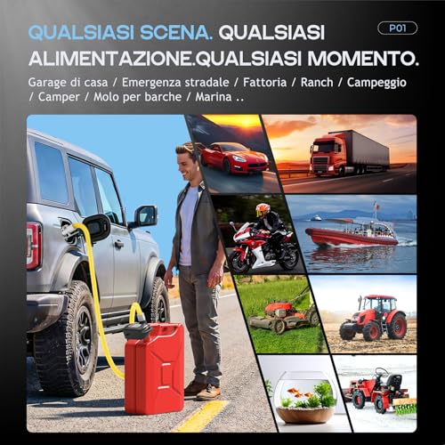 Pompa di trasferimento carburante portatile con sensore di auto-arresto, pompa diesel elettrica 12 L/min con batteria e cavo, pompa olio ricaricabile per taniche, serbatoi di carburante, tosaerba, ATV