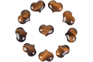Justinstones Natural Yellow Tiger Eye Gemstone Healing Crystal 1 inch Mini Puffy Heart Pocket Stone Iron Gift Box (Pack of 10)