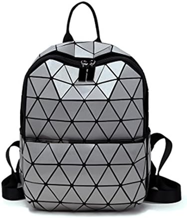 Geometric Female Leather School Bag Teenage Girl Laptop Backpack Zipper Anti-Theft Bag silver
