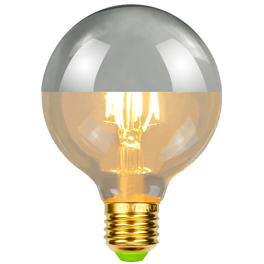 Tianfan Led Bulbs Vintage Light Bulb Half Mirrior Shadowless Bulb G80 Edison Bulb 2700Kelvin 4W Dimmable Specialty Decorative Light Bulb (Chrome)