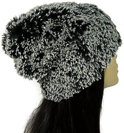 Faux Fur Slouchy Beanie Black and White Faux Fur Slouchy Hat Lined in Black Cotton Jersey Reversible Faux Fur Slouchy Hat Womens Faux Fur Hats Dome Slouchy Hat