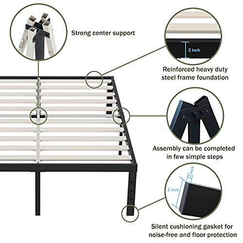 ZIYOO 14 inch Queen Bed Frame No Box Spring Needed, Heavy Duty Metal