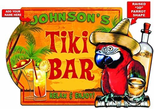 Redeye Laserworks Tiki Bar Always Five O'clock Tequila Parrot Wall Sign with 3D Shape- Personalized