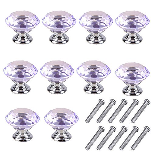 Mosong 10pcs 30mm Glass Clear Cabinet Knob Drawer Pull Handle Kitchen Door Wardrobe Hardware Used for Cabinet, Drawer, Chest, Bin, Dresser, Cupboard, Etc (Purple)