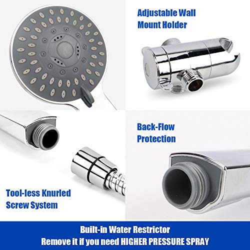BOSNELL Full Chrome Shower Head, 24-Setting Combo Shower Heads with Holder & Hose, 2 in 1 High Pressure Handheld Shower Head