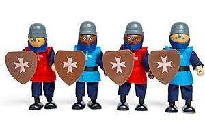 Bigjigs Toys Medieval Wooden Toy Knights - 4 Knights Doll Set for Wooden Castle, Knights Toys, Medieval Dolls House People, Doll's Playsets