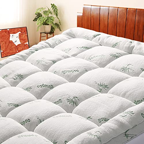 Bamboo Mattress Topper Queen Size, Cooling Extra Thick Breathable