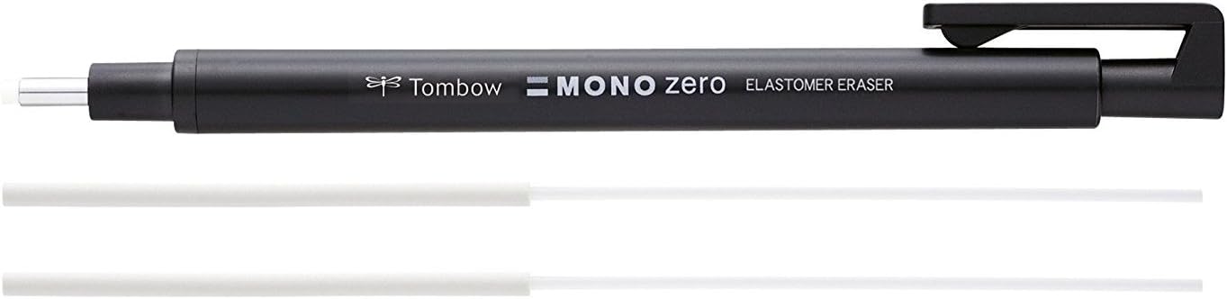 Tombow Präzisionsradierer Mono Zero Rechargeable Round Tips, Diameter 2.3 mm Schwarz + Refill, Red