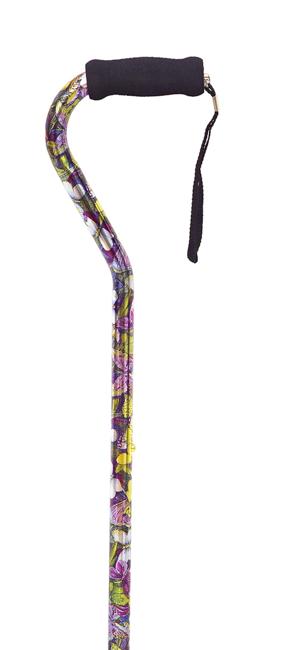 Essential Medical Supply Designer Height Adjustable Offset Handle Walking Cane with Soft Foam Grip, Extra Stable Design and Fashion Pattern in Butterfly