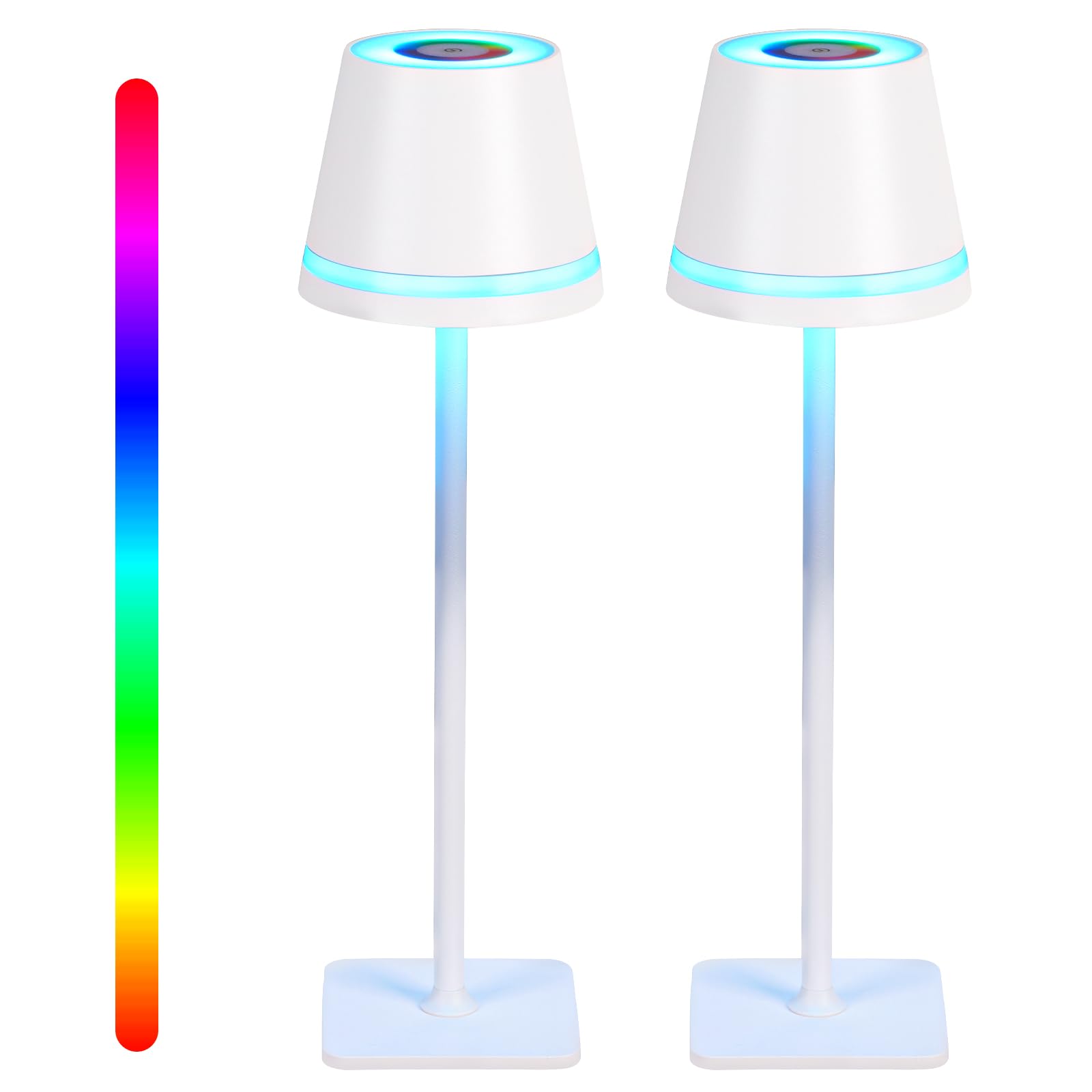 Photo 1 of 2-Pack RGB Cordless Table Lamps,Touch Lamp 16 Colors Dimmable,5400mAh Rechargeable Battery Operated Table Lamp,IP54 Waterproof Outdoor Table Lamp for Bedroom Outdoor/Restaurant/Camping/Bars(White)