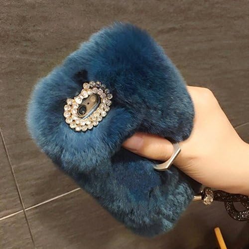 Lovely Warm Rabbit Hair for Samsung Galaxy S8 Plus Silicone Stent Fuzzy Plush Cover Case for Samsung Galaxy S8 Plus Rabbit Hair (E-Blue)