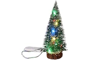 Ochine Pre-lit Small Christmas Tree Miniature Pine Trees Sisal Trees Mini Xmas Tree Mini Pine Tree Multi-Color LED Lights Tabletop Christmas Tree with Wooden Base for Christmas Decorations