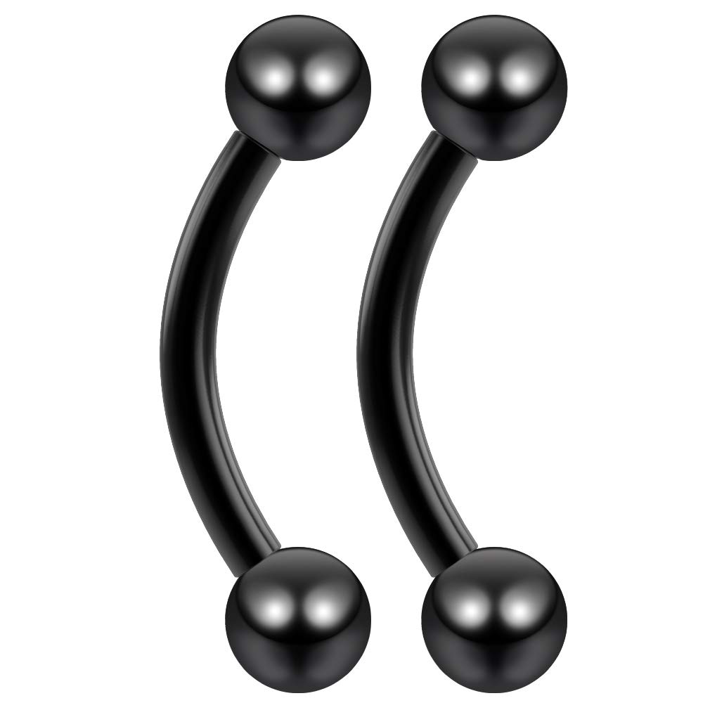 2pc 16g 1.2mm Curved J-Curve Barbell Black Vertical Labret Bar Piercing Jewellery Eyebrow Ring Nipplerings For Women 8mm