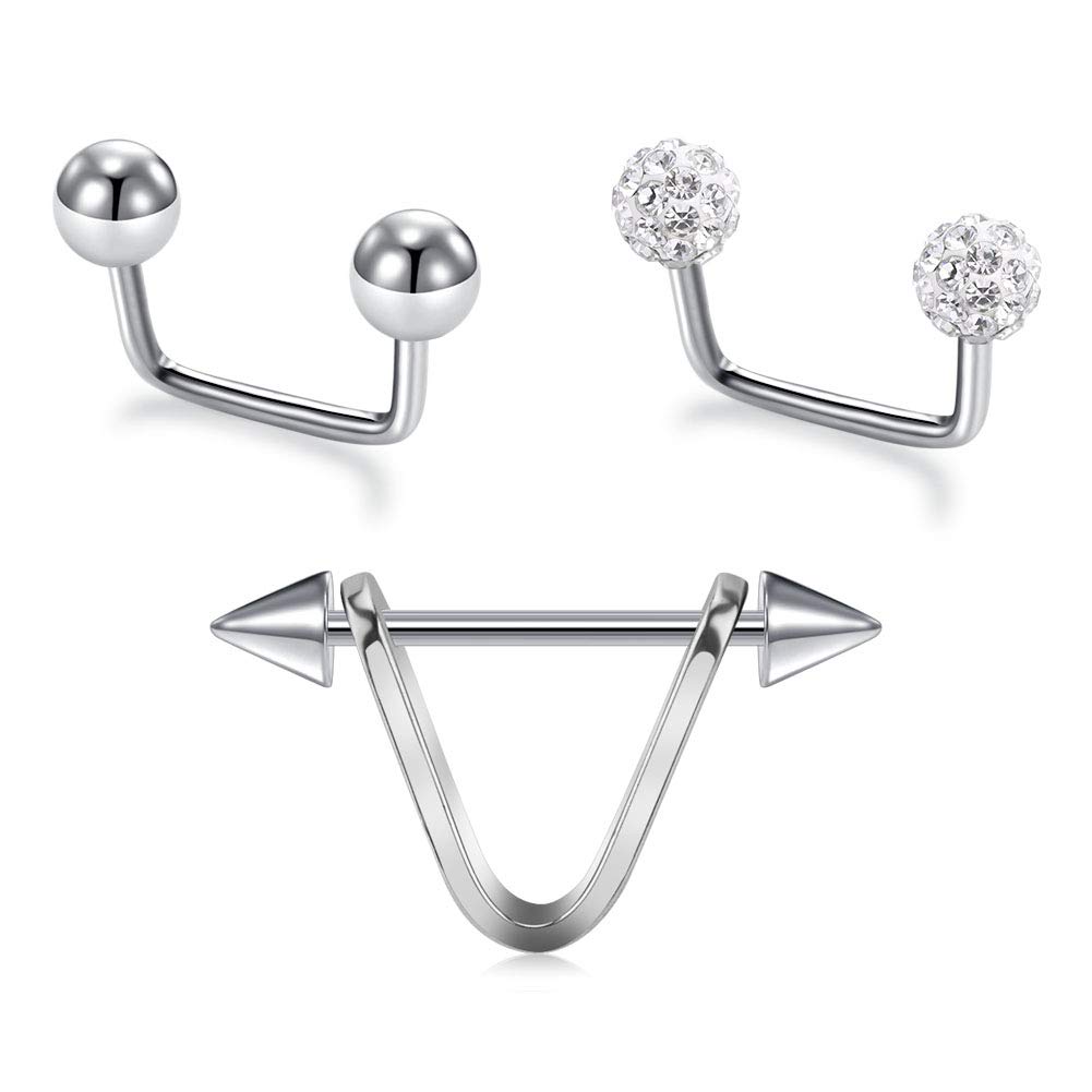 AVYRING 16G Stainless Steel Conch Stud Earring Crystal Ball & Diamond CZ Cartilage Helix Earrings Jewellery for Women Girls 3PCS