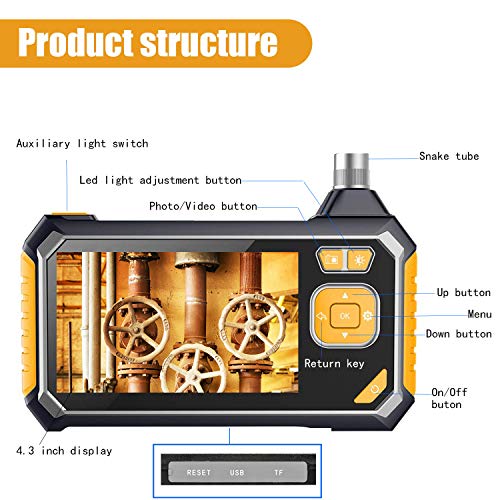 Industrial Endoscope,YINAMA 1.6-198inch Focal Distance Digital Semi-rigid Borescope 4.3inch LCD 2600mAh Rechargeable Battery 8G SD Card Snake Camera 1080P HD Video Waterproof Inspection Camera(9.84FT) - Thumbnail 4