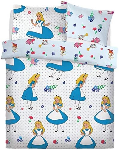 Disney Alice in Wonderland Falling Cartoon Character Duvet Set Bed Quilt Cover Pillowcase Reversible Bedding[Double]
