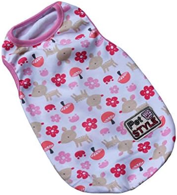 Dog Tee Shirt Cotton Pullover Style | Pet Clothes Puppy Cat Polo Shirts Tank for Summer | Flower &amp; Deer Pink S