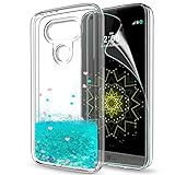LG G5 Case,LG G5 Glitter Case with HD Screen Protector for Girls Women,LeYi Cute Design Bling Shiny Moving Quicksand Liquid Clear TPU Protective Phone Cover Case for LG G5 ZX Turquoise