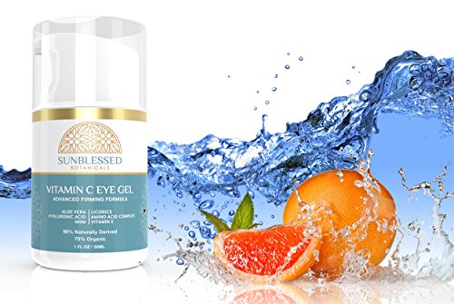 Vitamin C Eye Gel for Under Eye Bags Treatment Dark Circles Puffiness Wrinkles Crows Feet and Anti Aging Skin Care with Hyaluronic Acid Made in USA by SunBlessed Botanicals