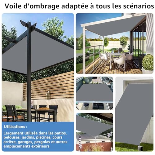 IMSGVIFO Waterproof Shade Sail, Rectangular Shade Sail with Eyelets and Cords, UV Protection Shade Sail for Patio, Terrace, Garden, Balcony, Outdoor, Dark Grey - 3 x 5 m